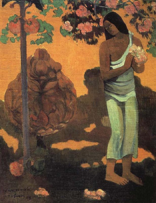 Paul Gauguin Woman Holding Flowers Norge oil painting art